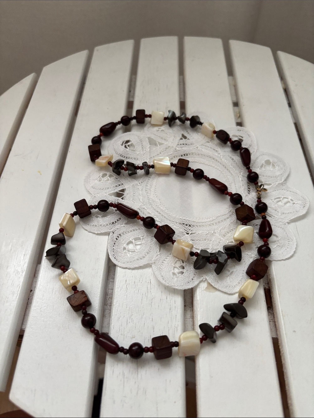 Vintage Shell Wood Beaded Necklace